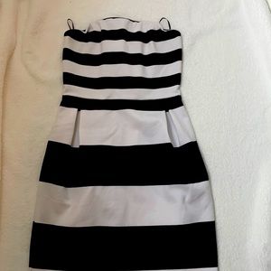 Brand: Express.  Strapless dress size 2. Black and white stripes.
